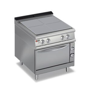 Cooking plate in polished chrome oven