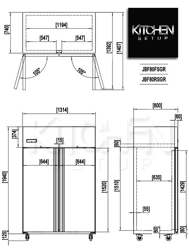 Atosa JBF-Double-Door-Fridge freezer Dimensions