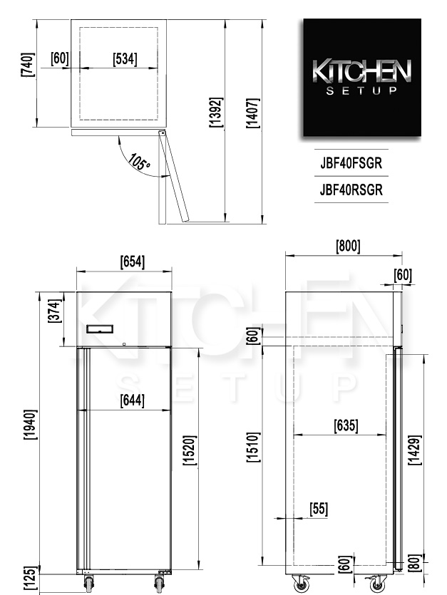JBF Commercial fridge Freezer Single Door  Dimensions